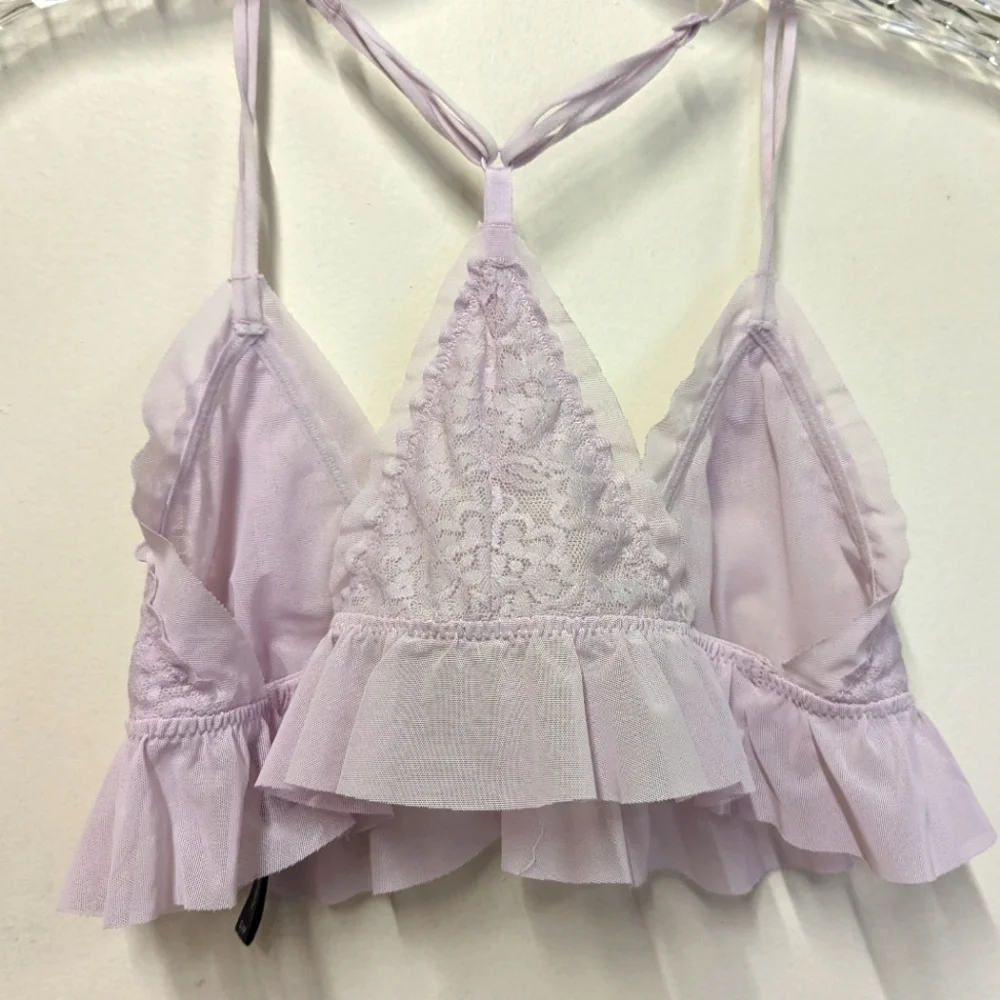 Aerie Lilac Purple Lace and Chiffon Triangle Bralette Racer back S